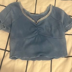 Blue Lace V Neck T Shirt
